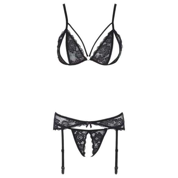 Cottelli - conjunto lingerie aberta rendada - preto