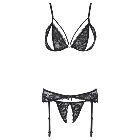 Cottelli - conjunto lingerie aberta rendada - preto - M