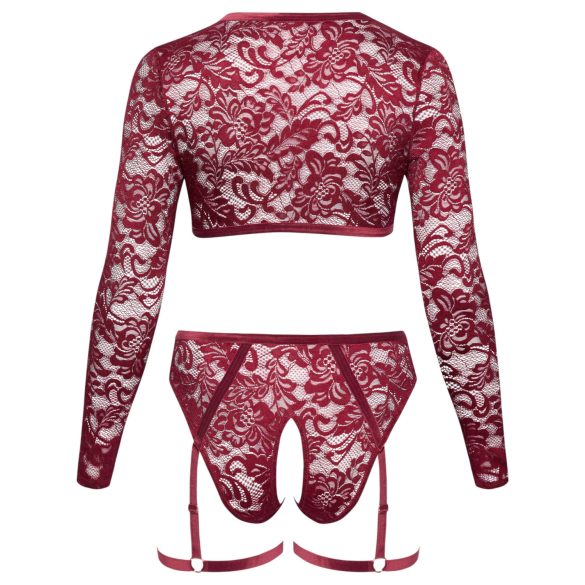 Cottelli Curves - conjunto lingerie plus size manga longa renda vermelho