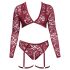 Cottelli Curves - conjunto lingerie plus size manga longa renda vermelho - 3XL