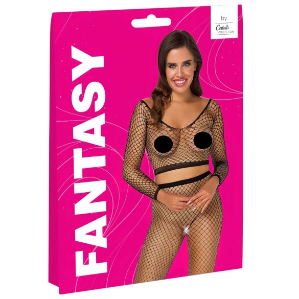 Cottelli - conjunto lingerie manga longa tela - preto - S-L