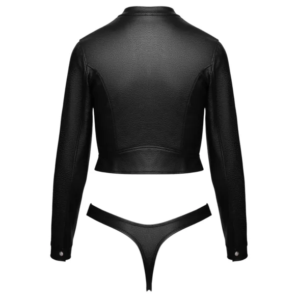 Cottelli - conjunto de jaqueta curta de pele sintética e tanga (preto) - L