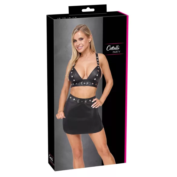 Cottelli - conjunto de top e minissaia de couro sintético (preto)