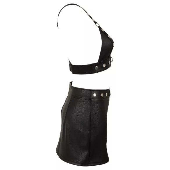 Cottelli - conjunto de top e minissaia de couro sintético (preto)
