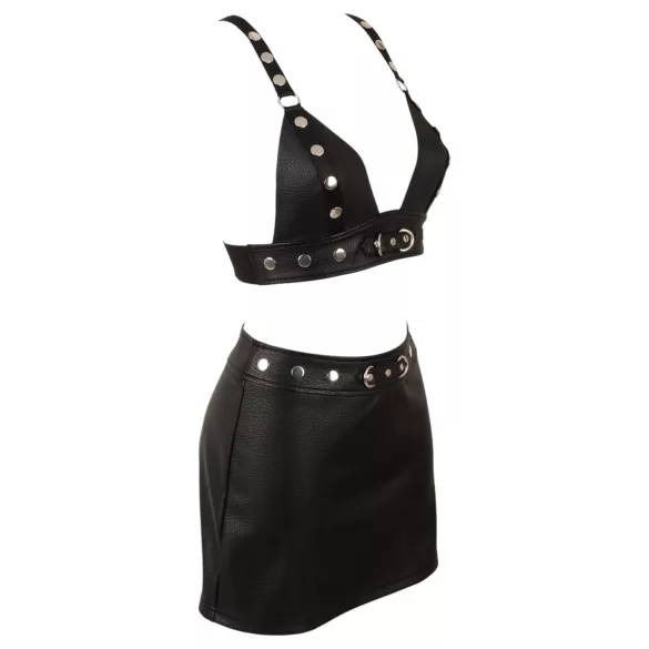 Cottelli - conjunto de top e minissaia de couro sintético (preto)