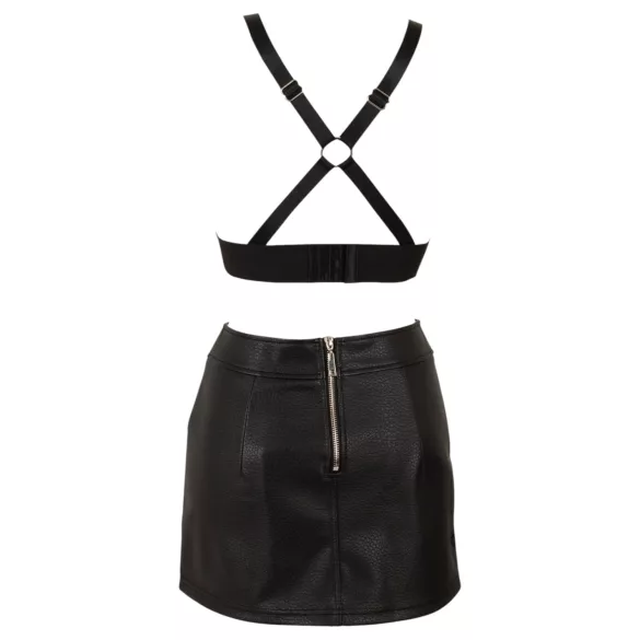 Cottelli - conjunto de top e minissaia de couro sintético (preto) - L