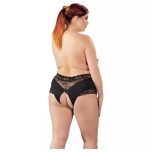 Cottelli Plus Size - calcinha aberta com renda e pérolas - preta - 3XL