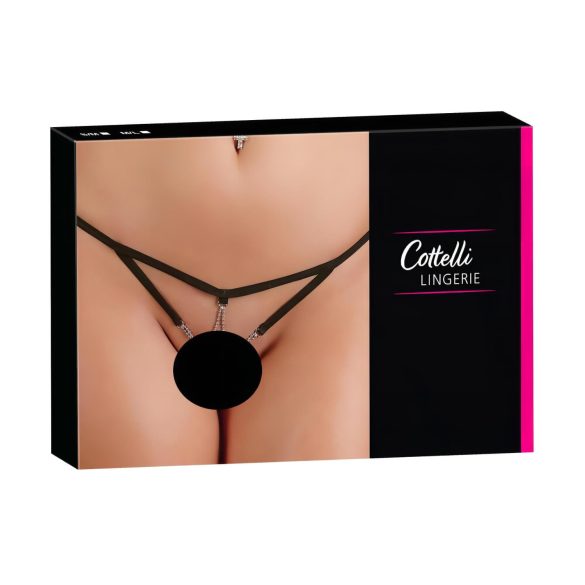 Cottelli - Tanga aberta feminina com strass - preto