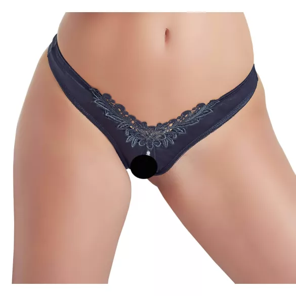 Cottelli - calcinha feminina aberta com pérolas e flores - renda preta - M