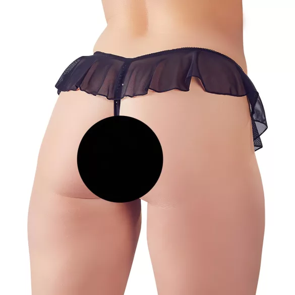 Cottelli - tanga aberta com pérolas e babados - preto - XL