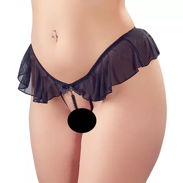 Cottelli - tanga aberta com pérolas e babados - preto - XL