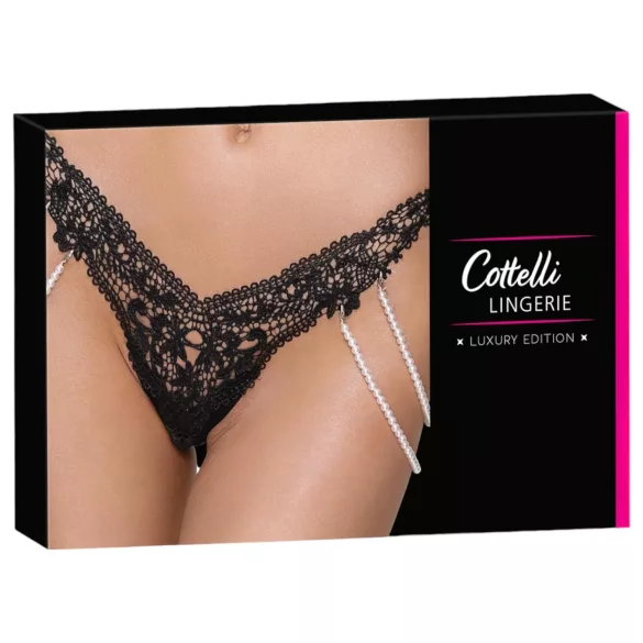 Cottelli - luxo, fio-dental bordado com pérolas (preto)