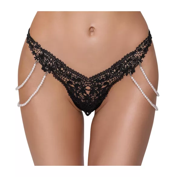 Cottelli - luxo, fio-dental bordado com pérolas (preto)