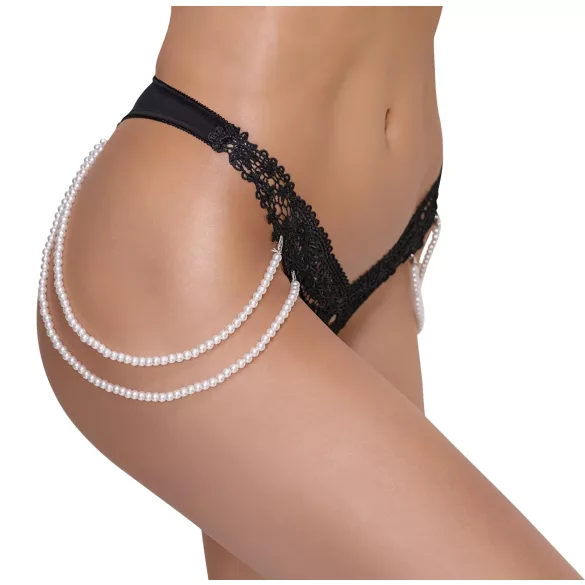 Cottelli - luxo, fio-dental bordado com pérolas (preto)