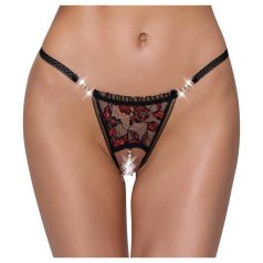 Cottelli - tanga luxuosa com pérolas e rosas (preto) - M/L