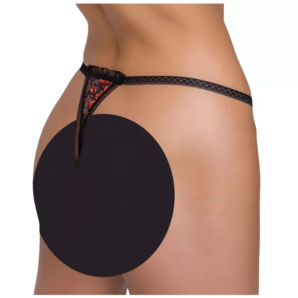 Cottelli - tanga com pérolas luxo rosa - renda preta - M/L