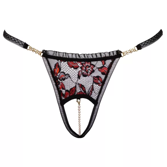 Cottelli - tanga com pérolas luxo rosa - renda preta - M/L