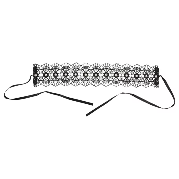 Cottelli - colar de renda com pérolas e strass - preto