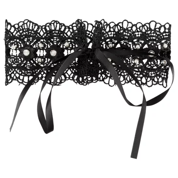 Cottelli - colar de renda com pérolas e strass - preto