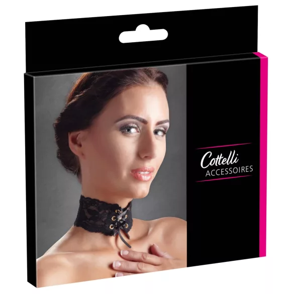 Cottelli - Gargantilha larga de renda com cordão (preta)