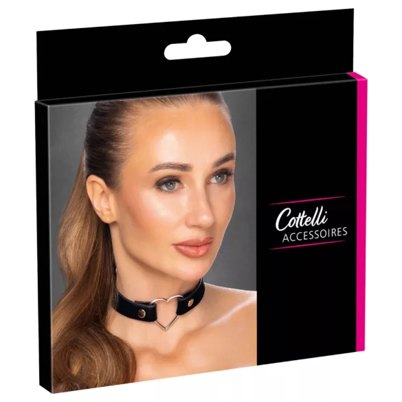 Cottelli - coleira erótica com coração - couro preto