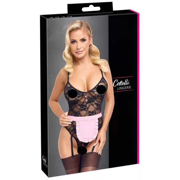 Cottelli - fantasia de empregada transparente - preto e rosa - L