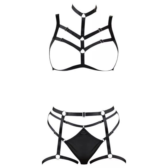 Cottelli - arnês corporal decorativo preto, conjunto de lingerie trio (S-L)