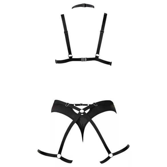 Cottelli - arnês corporal decorativo preto, conjunto de lingerie trio (S-L)