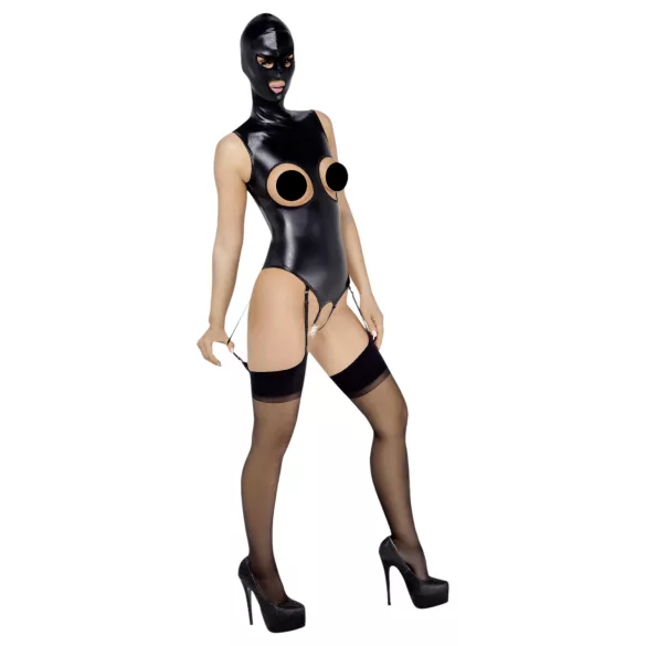 Bad Kitty - body aberto embaixo e em cima com máscara oral - preto - L