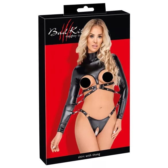 Bad Kitty - conjunto bondage com peito aberto (preto)