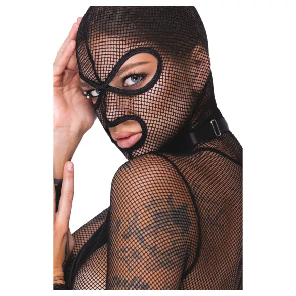 Bad Kitty - Conjunto BDSM lingerie transparente com chicote - preto