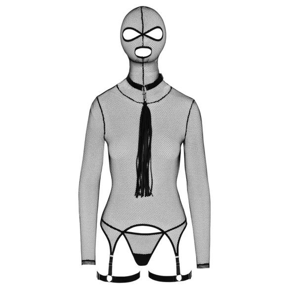 Bad Kitty - Conjunto BDSM lingerie transparente com chicote - preto - M