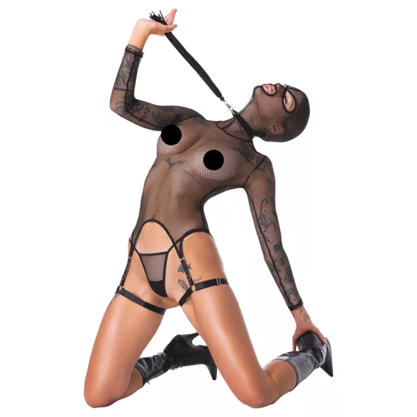 Bad Kitty - Conjunto BDSM lingerie transparente com chicote - preto - M