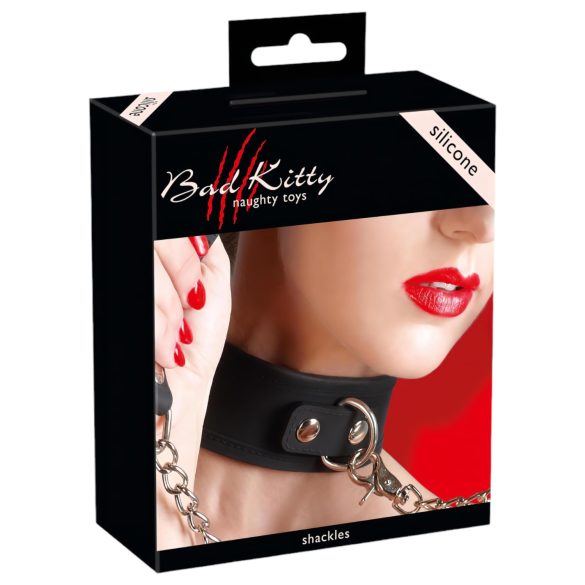 Bad Kitty - coleira e guia de silicone - preto