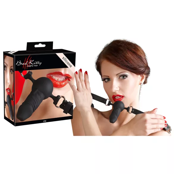 Bad Kitty - mordaça de silicone com pequeno dildo - preto