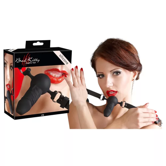 Bad Kitty - mordaça de silicone com pequeno dildo - preto
