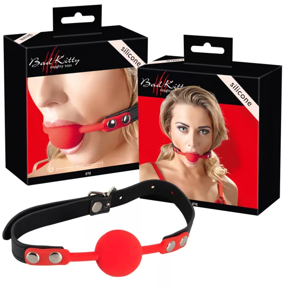 Bad Kitty - mordedor bola silicone alça couro sintético - vermelho