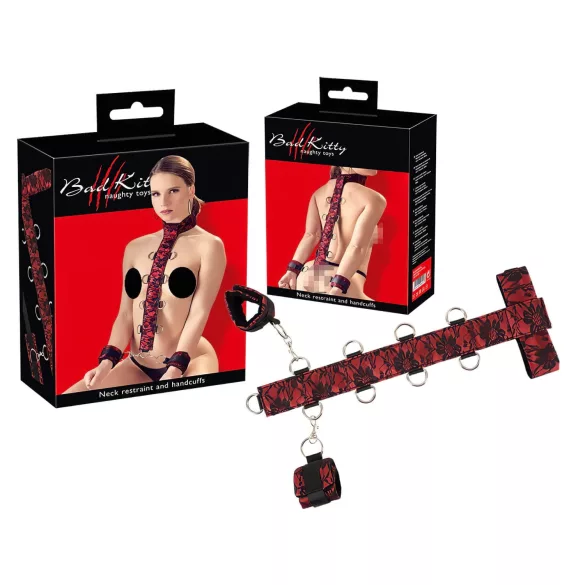 Bad Kitty - algemas para pescoço e braços - conjunto erótico vermelho e preto