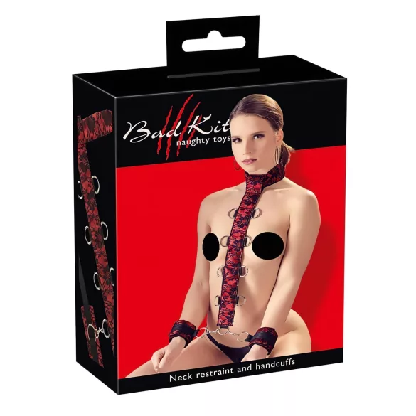Bad Kitty - algemas para pescoço e braços - conjunto erótico vermelho e preto