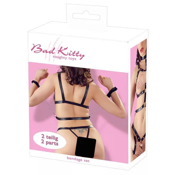 Bad Kitty - conjunto de arnês cravejado e algemas (preto) - L/XL
