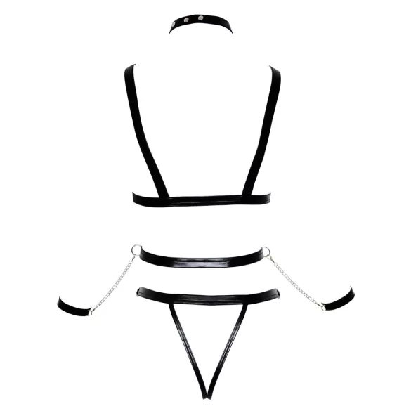 Bad Kitty - conjunto de arnês cravejado e algemas (preto) - L/XL