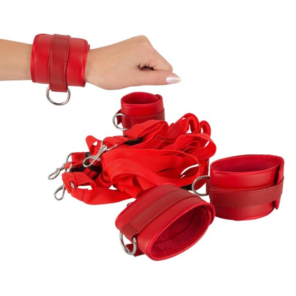 Bad Kitty - kit de amarração de couro sintético com velcro para cama - vermelho