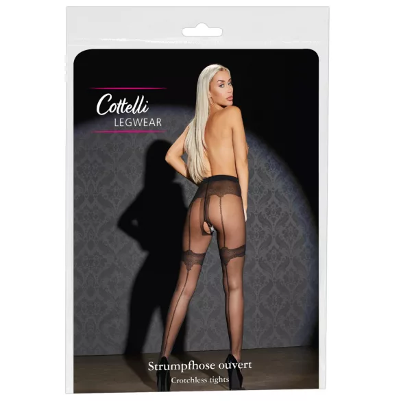 Cottelli - meia-calça aberta feminina - padrão exclusivo - preta