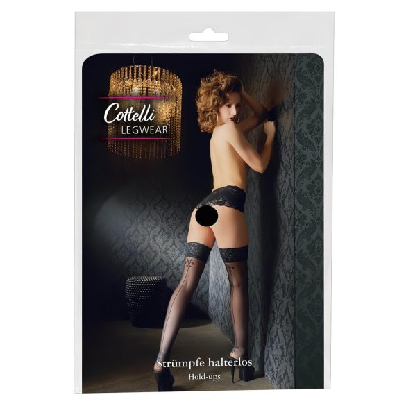 Cottelli - meias arrastão com flores e listras (preto) - 4