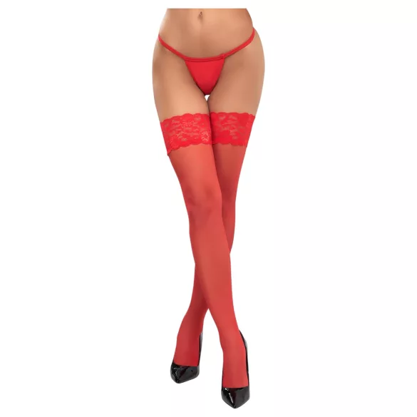 Cottelli - meia 7/8 rendada floral - vermelho - 5/XL