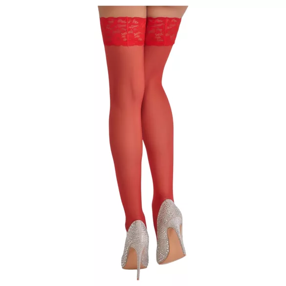 Cottelli - meia 7/8 rendada floral - vermelho - 5/XL