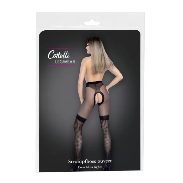 Cottelli - meia-calça aberta arrastão com detalhe - preta - 4