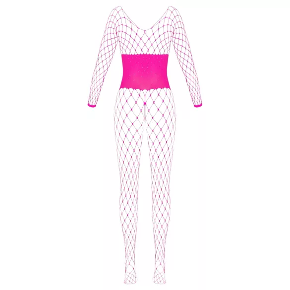 Cottelli - bodystocking arrastão rosa - tamanho S-L