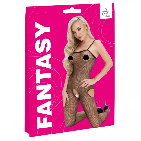 Cottelli Fantasy - collant de rede preto aberto com recorte na anca (S-L)