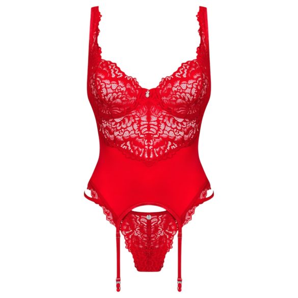 Obsessive - conjunto de lingerie com cinta-liga rendado - vermelho